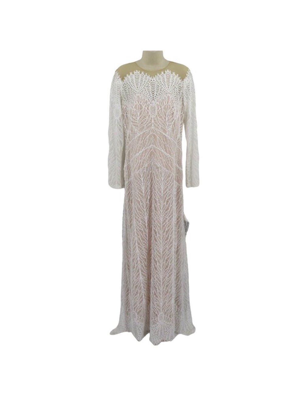 NEW Tadashi Shoji Women 10 BTY22224L Ivory Petal Lace Long Sleeve Dress Gown